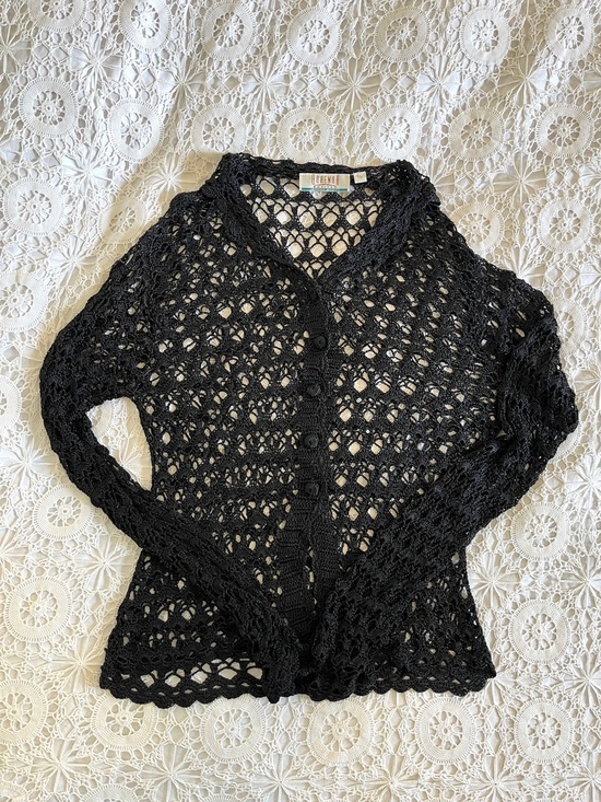 Jeremy Scott Sweaters - Vintage Jeremy Scott Bremar black crocheted cardigan top